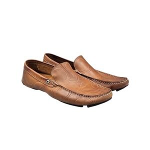 Coach Men's Size 10.5 D US Evan Brown Logo‎ Embossed Driving Loafers Shoes READ